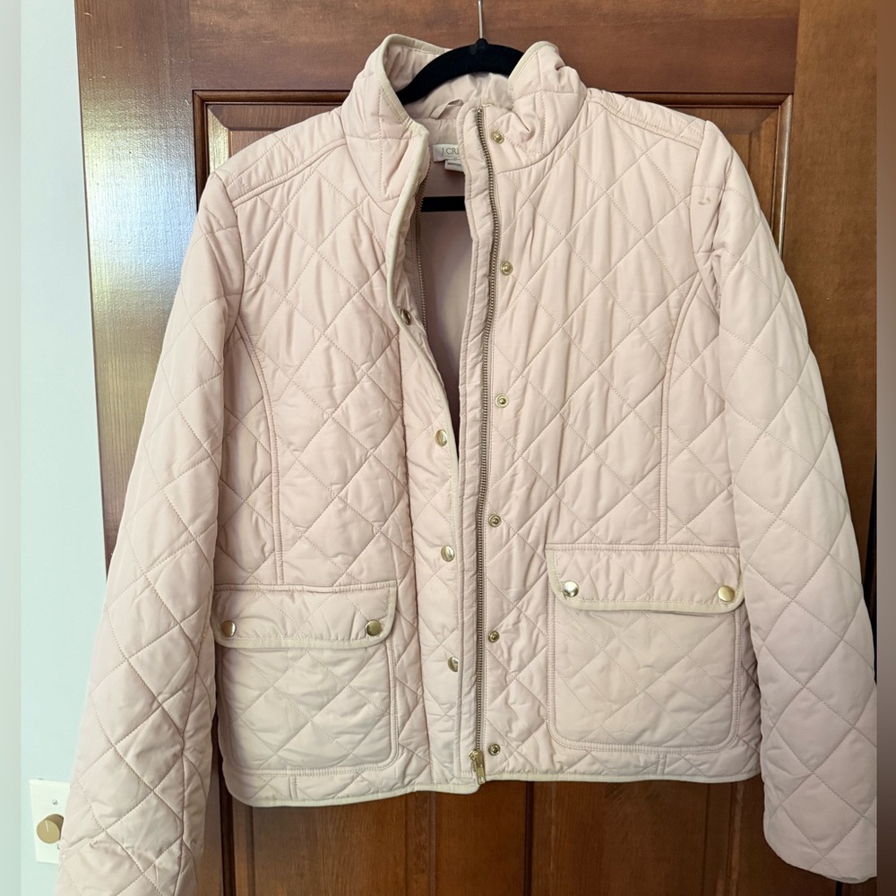 J.Crew Womens L Quilted Field Jacket Snap Button Pockets Beige Coat